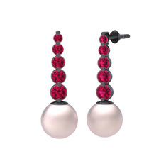 Pembe inci ve rodolit garnet 925 ayar siyah rodyum kaplama gümüş küpe