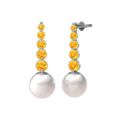 Lleu İnci Küpe - Inci ve sitrin 14 ayar beyaz altın küpe #1bdkpbg