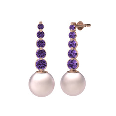 Pembe inci ve ametist 8 ayar rose altın küpe