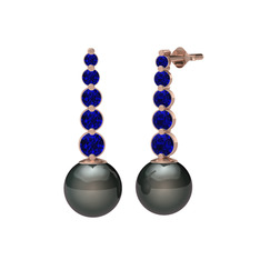 Lleu İnci Küpe - Siyah inci ve lab safir 18 ayar rose altın küpe #1e5l97u