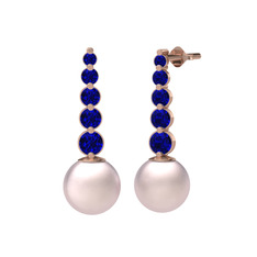 Lleu İnci Küpe - Pembe inci ve lab safir 18 ayar rose altın küpe #1ecl8tz