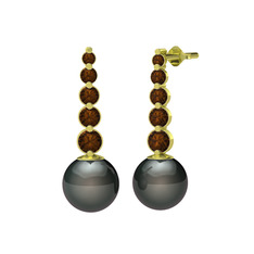 Lleu İnci Küpe - Siyah inci ve dumanlı kuvars 8 ayar altın küpe #1h8ag7f