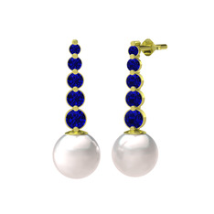 Lleu İnci Küpe - Inci ve lab safir 14 ayar altın küpe #1ksyy0z