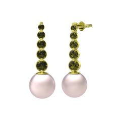 Lleu İnci Küpe - Pembe inci ve peridot 8 ayar altın küpe #1lozl77