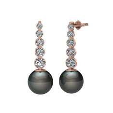 Siyah inci ve beyaz zirkon 14 ayar rose altın küpe