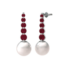 Lleu İnci Küpe - Inci ve kök yakut 18 ayar beyaz altın küpe #1sp50rs