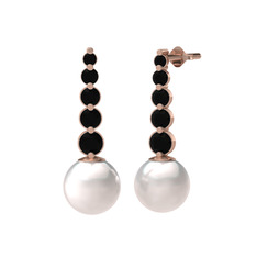 Inci ve siyah zirkon 8 ayar rose altın küpe