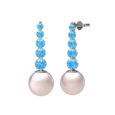 Lleu İnci Küpe - Pembe inci ve akuamarin 18 ayar beyaz altın küpe #1v4w162