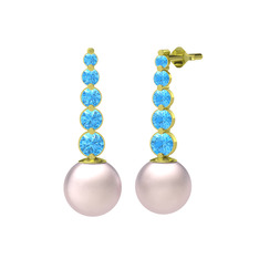 Lleu İnci Küpe - Pembe inci ve akuamarin 14 ayar altın küpe #1wfb7jn