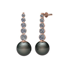 Siyah inci ve pırlanta 925 ayar rose altın kaplama gümüş küpe (2.4 karat)