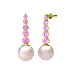 Lleu İnci Küpe - Pembe inci ve pembe kuvars 8 ayar altın küpe #1xt3wj6