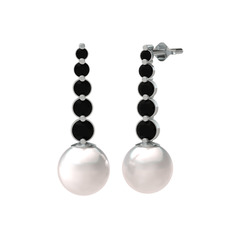 Lleu İnci Küpe - Inci ve siyah zirkon 14 ayar beyaz altın küpe #1yjz35d