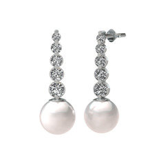 Lleu İnci Küpe - Inci ve swarovski 8 ayar beyaz altın küpe #1yvf2gy