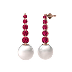 Lleu İnci Küpe - Inci ve rodolit garnet 925 ayar rose altın kaplama gümüş küpe #3ov3q4