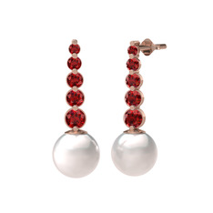 Lleu İnci Küpe - Inci ve garnet 14 ayar rose altın küpe #47u88p