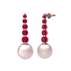 Lleu İnci Küpe - Pembe inci ve rodolit garnet 18 ayar rose altın küpe #8b1cva