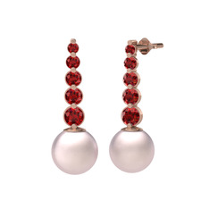 Pembe inci ve garnet 14 ayar rose altın küpe