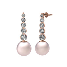Pembe inci ve beyaz zirkon 18 ayar rose altın küpe