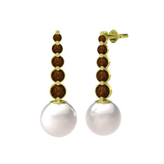 Lleu İnci Küpe - Inci ve dumanlı kuvars 925 ayar altın kaplama gümüş küpe #cz315j