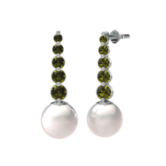 Lleu İnci Küpe - Inci ve peridot 14 ayar beyaz altın küpe #d91d9n