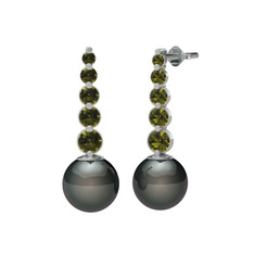 Lleu İnci Küpe - Siyah inci ve peridot 8 ayar beyaz altın küpe #du3vlv