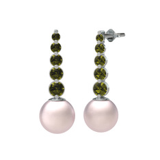 Lleu İnci Küpe - Pembe inci ve peridot 14 ayar beyaz altın küpe #hn5oiv