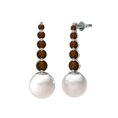 Lleu İnci Küpe - Inci ve dumanlı kuvars 14 ayar beyaz altın küpe #jw6rtl