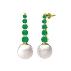 Lleu İnci Küpe - Inci ve kök zümrüt 925 ayar altın kaplama gümüş küpe #kh788x