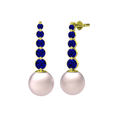 Lleu İnci Küpe - Pembe inci ve lab safir 18 ayar altın küpe #pjs9mq