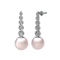 Lleu İnci Küpe - Pembe inci ve beyaz zirkon 18 ayar beyaz altın küpe #q80ec1