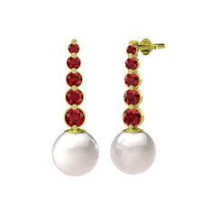 Lleu İnci Küpe - Inci ve garnet 8 ayar altın küpe #sdgb93