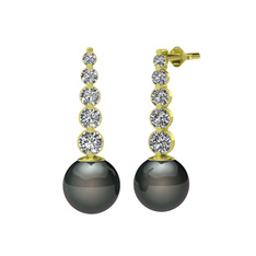 Siyah inci ve swarovski 8 ayar altın küpe