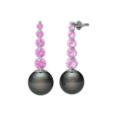 Lleu İnci Küpe - Siyah inci ve pembe kuvars 18 ayar beyaz altın küpe #xx3v6c