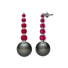 Lleu İnci Küpe - Siyah inci ve rodolit garnet 8 ayar beyaz altın küpe #ydyr2f