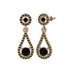 Montezuma Küpe - Siyah zirkon ve peridot 14 ayar rose altın küpe #108ut5