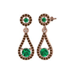 Montezuma Küpe - Yeşil kuvars ve dumanlı kuvars 18 ayar rose altın küpe #10boqkp