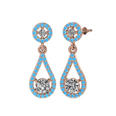 Montezuma Küpe - Swarovski ve akuamarin 14 ayar rose altın küpe #10sczzp