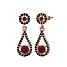 Montezuma Küpe - Kök yakut ve siyah zirkon 18 ayar rose altın küpe #115lclz