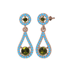 Peridot ve akuamarin 925 ayar rose altın kaplama gümüş küpe