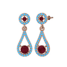 Montezuma Küpe - Kök yakut ve akuamarin 14 ayar rose altın küpe #11qe3gv