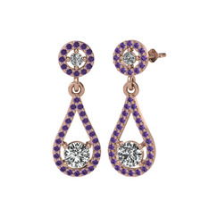 Montezuma Küpe - Swarovski ve ametist 925 ayar rose altın kaplama gümüş küpe #11t7fl3