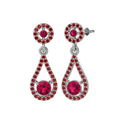Montezuma Küpe - Rodolit garnet ve garnet 18 ayar beyaz altın küpe #1284hsu