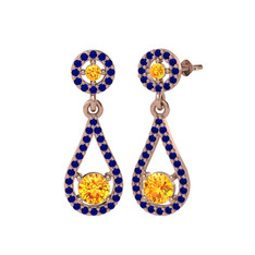 Montezuma Küpe - Sitrin ve lab safir 18 ayar rose altın küpe #12sgd7j