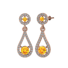 Sitrin ve swarovski 8 ayar rose altın küpe