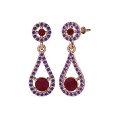 Montezuma Küpe - Kök yakut ve ametist 8 ayar rose altın küpe #12wx30k