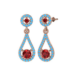 Montezuma Küpe - Garnet ve akuamarin 925 ayar rose altın kaplama gümüş küpe #130nun8