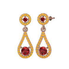 Montezuma Küpe - Garnet ve sitrin 8 ayar rose altın küpe #135i6m5