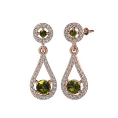 Montezuma Küpe - Peridot ve swarovski 8 ayar rose altın küpe #13mge2n