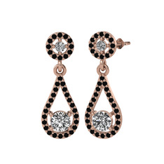 Montezuma Küpe - Swarovski ve siyah zirkon 8 ayar rose altın küpe #13uhbsi