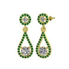 Beyaz zirkon ve yeşil kuvars 925 ayar altın kaplama gümüş küpe